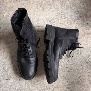 Vince Black Leather Lace-Up Boots